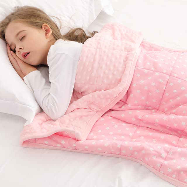 Alomidds Weighted Blanket Kids 3lb 36"x48", Minky Dots Small Weighted Blanket, Comfort Breathable Soft Throw Heavy Blanket for Sleeping, Pink Star