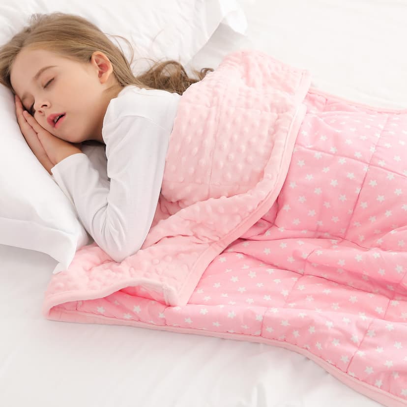 Alomidds Weighted Blanket Kids 3lb 36"x48", Minky Dots Small Weighted Blanket, Comfort Breathable Soft Throw Heavy Blanket for Sleeping, Pink Star