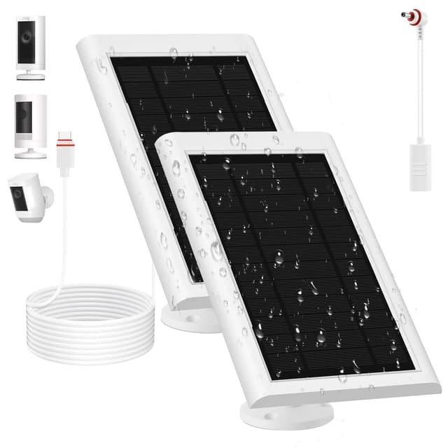 Solar Panel for Ring Camera(2nd Generation), 2 Pack 5W Solar Panel with 10FT/3M Long Cable for Stick Up & Pro Spotlight Cam Battery for Security Camera Dustproof Waterproof