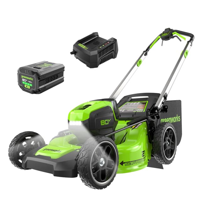 Greenworks 80V 21" Self-Propelled Cordless Lawn Mower – Brushless Motor, LED Lights, 4.0Ah Battery & Rapid Charger (75+ Compatible Tools)