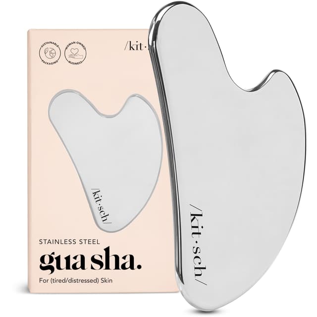 Kitsch Stainless Steel Gua Sha Facial Tools - Guasha Tool for Face, Face Sculpting Tool, Jawline Shaper, Double Chin Reducer, Body Gua Sha Tools, Lymphatic Drainage Massager, Facial Skin Care -Silver