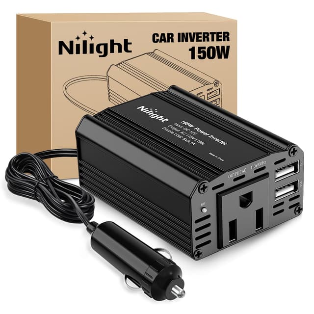 Nilight 150W Power Inverter 12V DC to 110V AC Car Charger Converter with 3.1A Dual USB Ports and 1 AC Outlets for Phones Tablets Laptop Computer Game Console Kindle iPad DVD Players Black