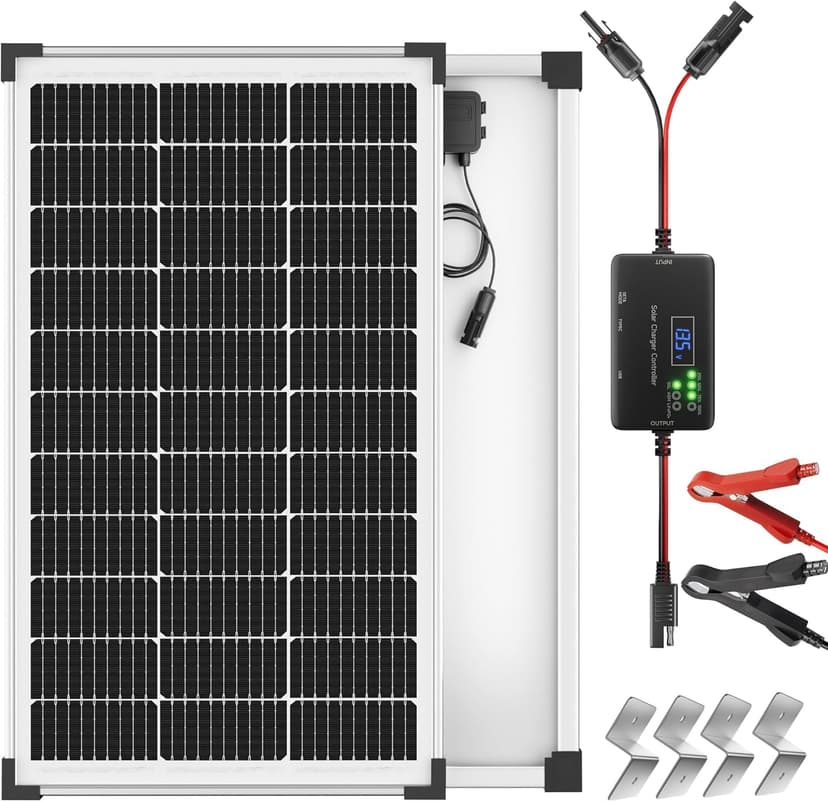 Voltset Solar Panel Charger Kit: 100W 12V Solar Panel with 20A Solar Charge Controller, Monocrystalline Solar Panel for RV Battery Car Trailer Marine Boat Caravan and Other Off Grid System
