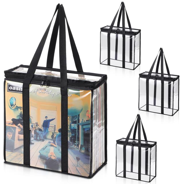 Facmogu 33 RPM Vinyl Record Storage Bag, Clear PVC Record Bags for Vinyl Holds Up to 108 Albums, LP Carrying Case Album Organizer with Two Way Zipper Closure - No Dust, Moisture, Scratche - 3 Pack