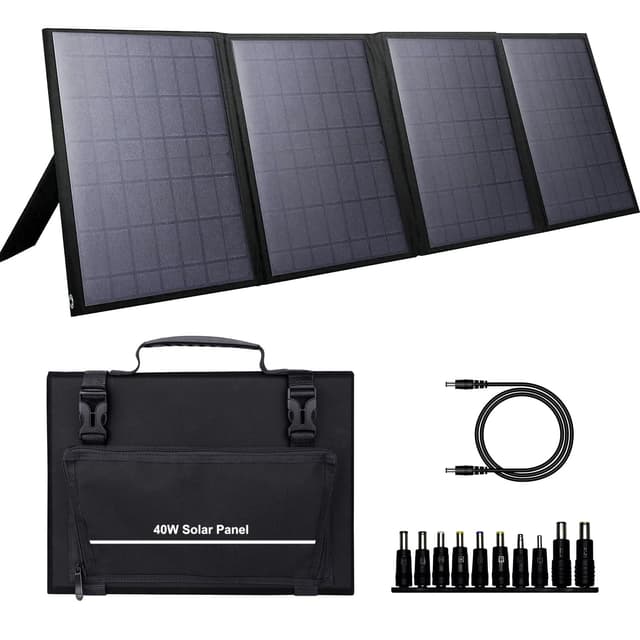 Portable Solar Panel 40W, Foldable Solar Charger for Outdoor Solar Power Station Generator, Adjustable Kickstand,10 in 1 Connectors,DC to DC Cable,USB QC3.0 Output for Camping RV Road Trip Adventure