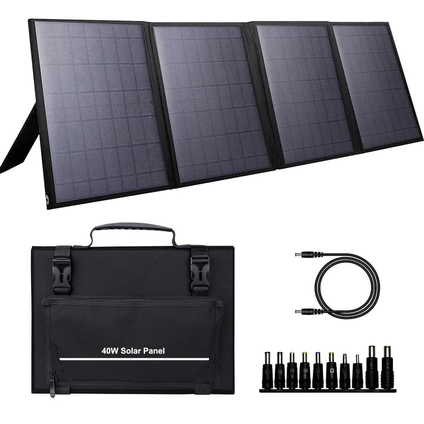 Portable Solar Panel 40W, Foldable Solar Charger for Outdoor Solar Power Station Generator, Adjustable Kickstand,10 in 1 Connectors,DC to DC Cable,USB QC3.0 Output for Camping RV Road Trip Adventure