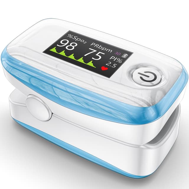 Alecaremed YM504 Pulse Oximeter, 4 Color TFT-OLED 20 × Memory Oxygen Monitor Fingertip, Blood Oxygen Saturation Monitor with Alarm, Batteries and Lanyard (Blue)
