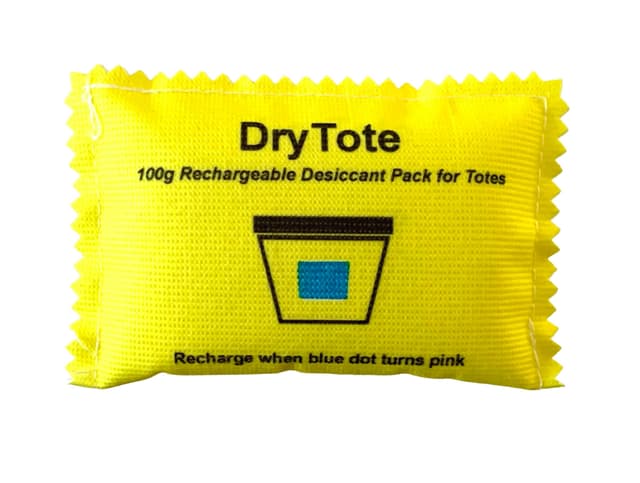 DryTote Rechargeable Desiccant Pack, Ultimate Moisture Absorption, Color Change Indicator, Safe Storage Protection, Large Capacity 200 Gallons, 100g, Yellow