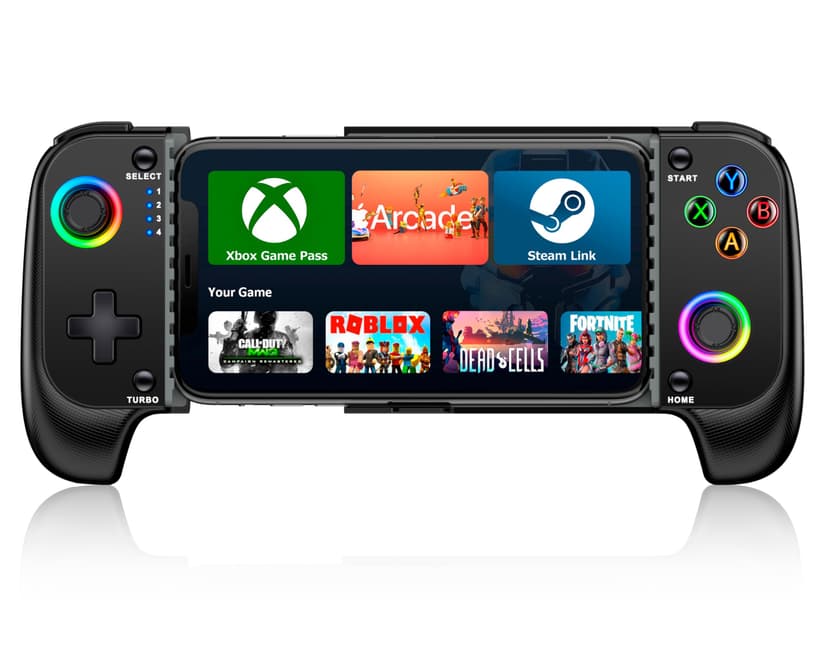 Wireless Phone Controller for iPhone/Android No Deadzone, Mobile Gaming Controller Support Xbox Game Pass, Steam Link, GeForce Now, Call of Duty, Roblox, Cloud Gamepad for iOS with Dynamic LED Lights