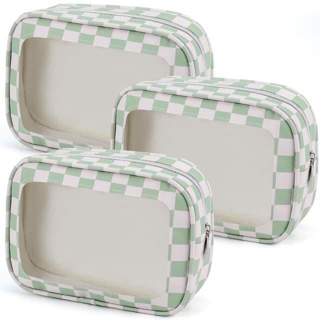 YOPCDJ 3PCS Clear Toiletry Bag,TSA Approved Travel Makeup Pouch with Zipper for Cosmetics and Toiletries，Diaper Bag Organizer Pouch Set,Women's Purse Organizer and Clear Car Bag