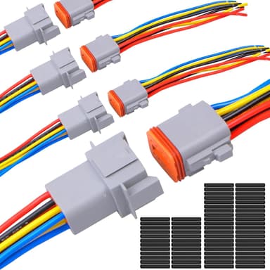 Exqutoo 4Pack 8-Pin Waterproof DT Connector Male and Female Wire Connectors with 16AWG 105℃ 600V Wires and Heat Shrink Tubes, Applicable for Automotive Electrical Connections