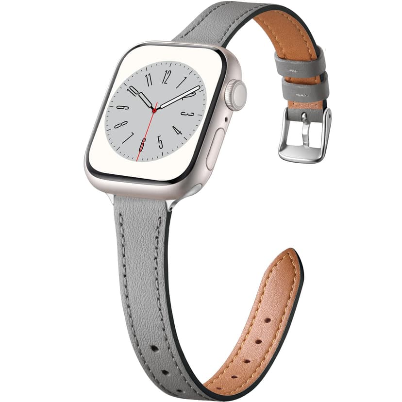 Charlam Compatible with Apple Watch Bands for Women 41mm 40mm 38mm 42mm 44mm 45mm 46mm,Top Grain Soft Leather Bands Slim Wristband for iWatch SE,iWatch Series 11 10 9 8 7 6 5 4 3 2 1,Slate Gray/Silver