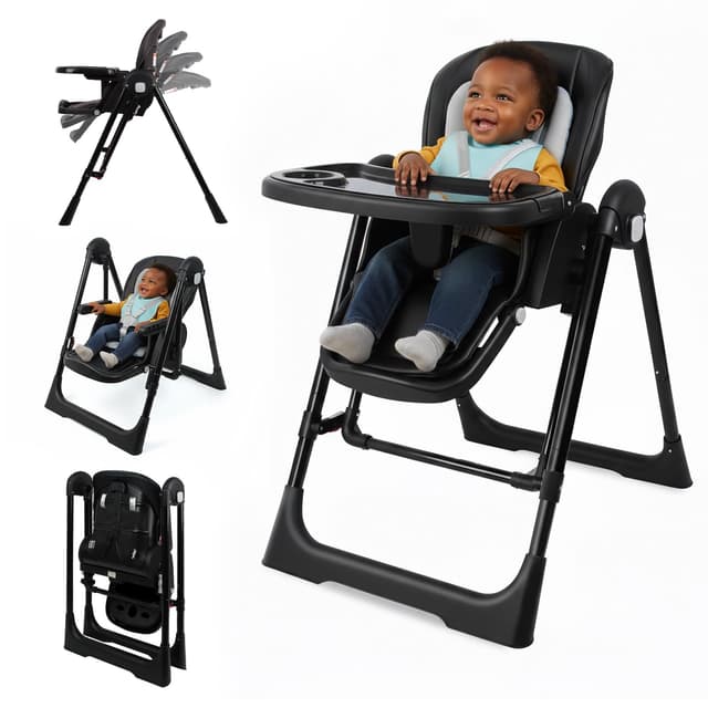 High Chairs for Babies and Toddlers Foldable High Chair Adjustable with Reclining Seat & Leg Rest, 3-in-1 Convertible Baby Rocker with Tool-Free Assembly (Black)