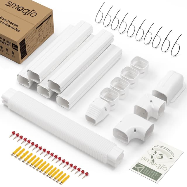 SMOQIO Mini Split Line Set Cover 3 Inch 10Ft, Easy to Install Lineset Cover Kit for Mini Split with Instruction, DIY Decorative PVC White Kit for Minisplit, Air Conditioner, Central AC and Heat Pump