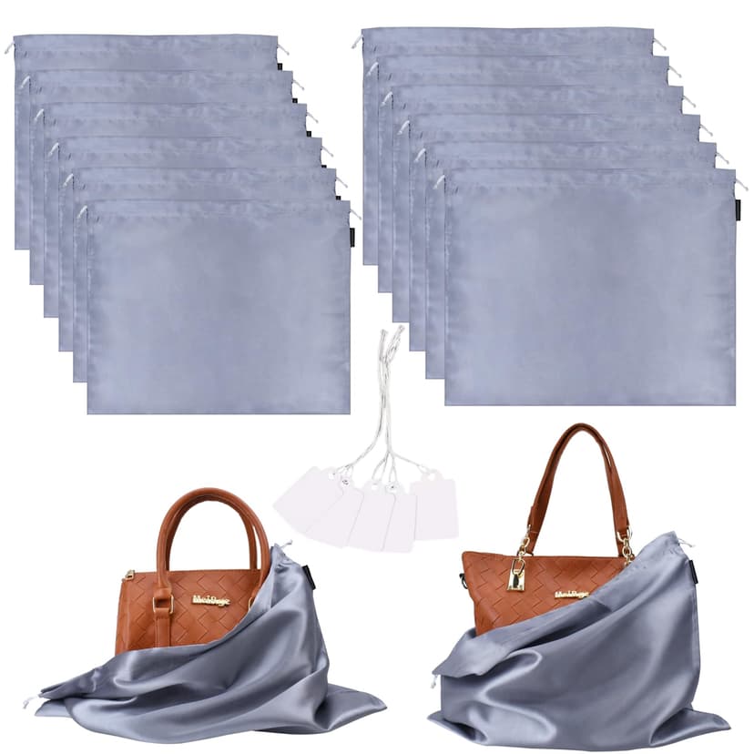 12 Pack Dust Bags for Handbags, Silk Cloth Bag With Drawstring Large Travel Storage Pouch for Handbag Purse Shoes Boots