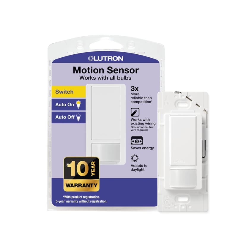 Lutron Maestro Motion Sensor Light Switch Indoor for Bathroom, Garage, Laundry Room, Any Bulbs, Occupancy Vacancy Sensor, Single-Pole, MS-OPS2-WH, White