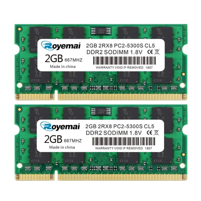 4GB Kit (2x2GB) PC2-5300 RAM, DDR2 667MHz SODIMM 2RX8 CL5 1.8V 200pin Memory RAM for Laptop Notebook Computer