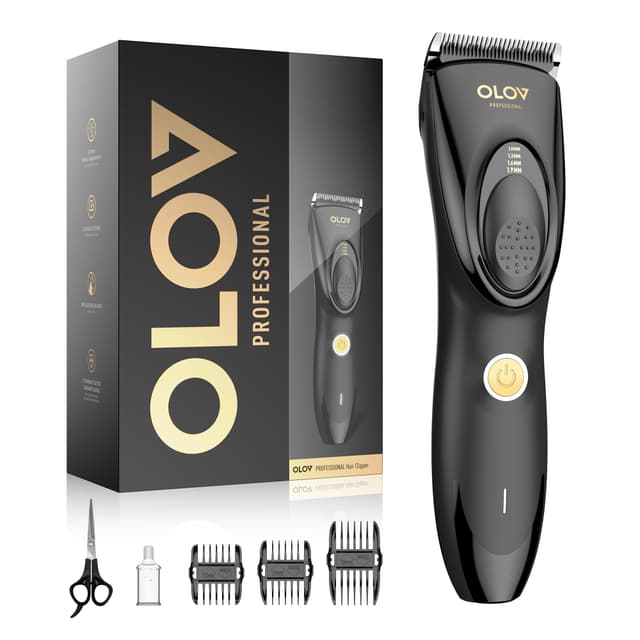 OLOV PROFESSIONAL Hair Clippers for Men, Cordless Hair Clipper Kit, Adjustable 4 Length Setting, 2-Speed Settings, Replaceable Ceramic Blade Heads, Rechargeable Hair Clippers for Family (Black)