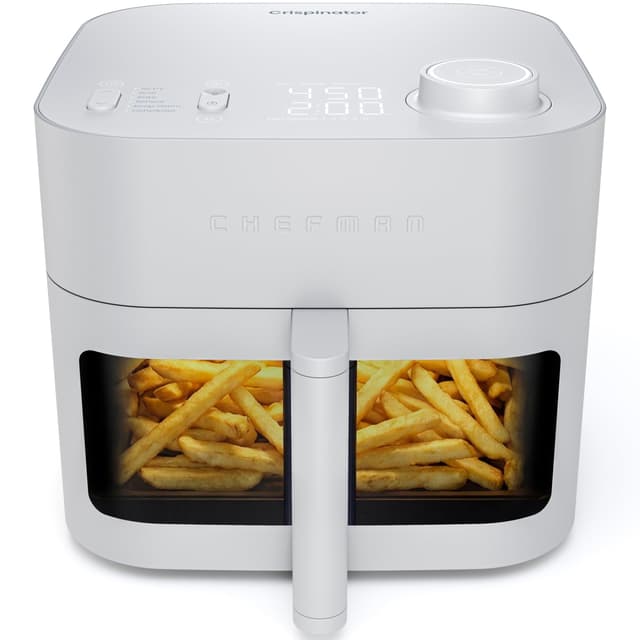 Chefman Crispinator Air Fryer 6-in-1 with 8 Qt capacity, 450°F Max Temp with TurboFry Pro Technology for Fast and Even Results, Viewing Window, Nonstick Ceramic Basket