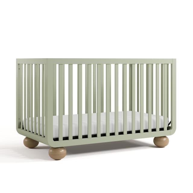 Storkcraft Amalfi 5-in-1 Convertible Crib with Toddler Guardrail (Sage & Driftwood) – GREENGUARD Gold Certified, Toddler Bed Conversion Kit Included, Fits Standard Crib Mattress, Converts to Full Bed