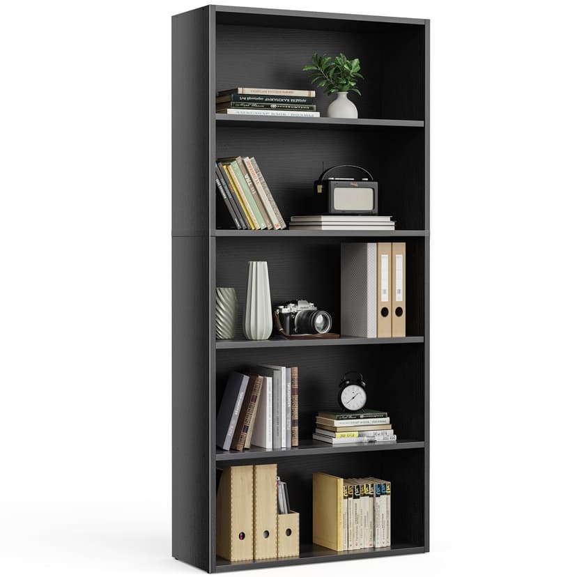 Sweetcrispy Industrial 5 Shelf Bookcase - Large 53 Inch Tall Floor Standing Open Bookshelf with Anti-Tipping Device for Home Office, Living Room, and Bedroom Storage, Black