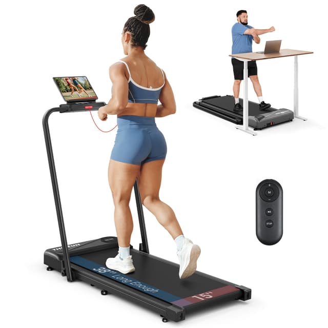 THERUN Walking Pad, 2 in 1 Foldable Treadmills for Home, 2.5HP Under Desk with Handle Bar, 16" Widened Running Belt, with Remote Control