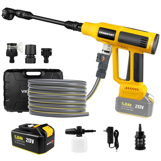 Cordless Pressure Washer with Faucet & Garden Hose Connector, 5.0Ah Battery, 2000PSI MAX Portable Pressure Washer with Brushless Motor, 4 Speed Adjustment LCD Touch Screen, 6-in-1 Nozzle