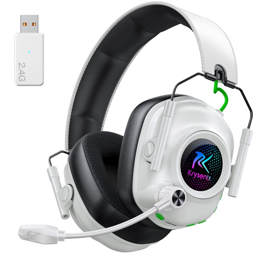Wireless Gaming Headset with Noise Canceling Microphone for PC, PS5, PS4, Switch, Mac，2.4 GHz Wireless & Bluetooth 5.4 Gaming Headphones, Cool RGB Lighting, 40Hr Battery, 50mm Drivers(Pure White)