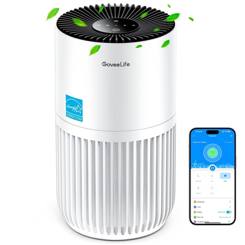 GoveeLife Mini Air Purifier for Bedroom, Smart Filter Air Purifier with App Alexa Control for Pet Hair, Odors, Pollen, HEPA Portable Air Cleaner with 3 Speeds, 2 Modes, Timer, Aroma for Home