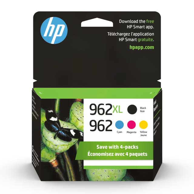 HP Original 962 Cyan, Magenta, Yellow / 962XL Black Ink Cartridges (4-Pack) | Works OfficeJet 9010 Series, OfficeJet Pro 9010, 9020 Series | Eligible for Instant Ink | 3JB34AN