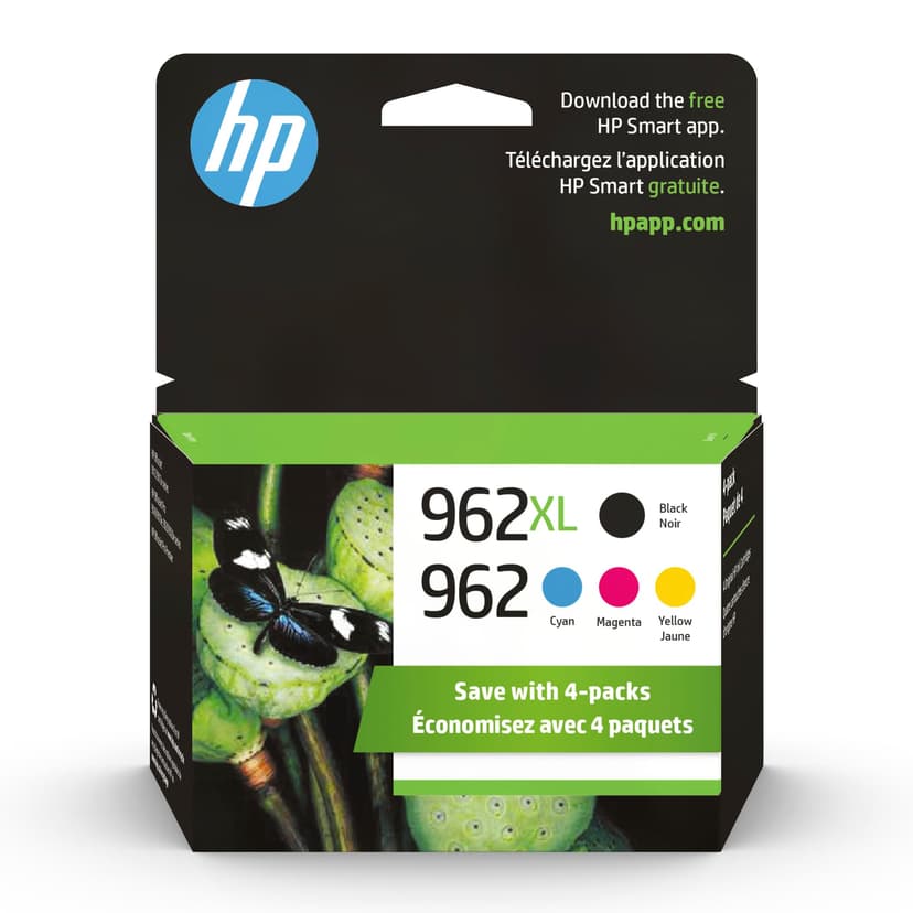 HP Original 962 Cyan, Magenta, Yellow / 962XL Black Ink Cartridges (4-Pack) | Works OfficeJet 9010 Series, OfficeJet Pro 9010, 9020 Series | Eligible for Instant Ink | 3JB34AN