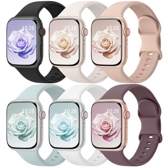 6 Pack Sport Bands Compatible with Apple Watch Bands 38mm 40mm 41mm 42mm 44mm 45mm 46mm 49mm for Women Men, Soft Wristband Silicone Sport Strap for iWatch Bands Series 11 10 9 8 7 6 5 4 3 2 1 Ultra SE
