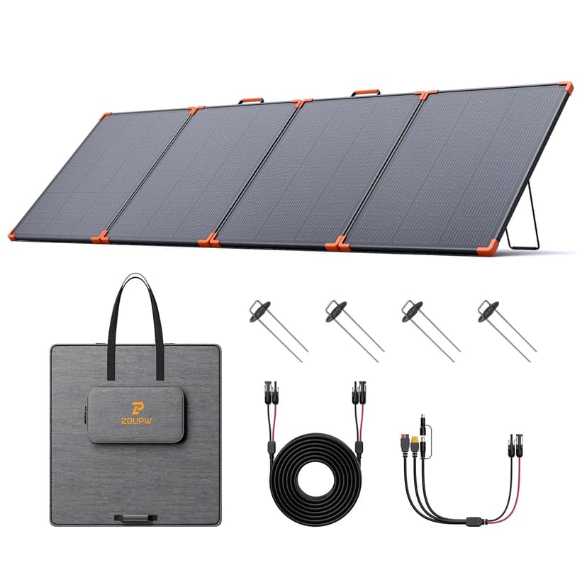 ZOUPW 350W Portable Solar Panel, N-Type 16BB 25% High Efficiency Foldable Solar Charger for Jackery/EcoFlow Delta/Anker Solix C1000/Bluetti,IP68 Waterproof OffGrid Power for RV Camping Power Backup