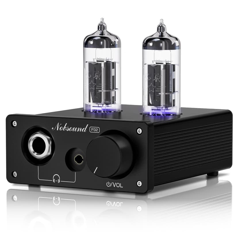 Nobsound P32 Tube Headphone Amplifier: 1000mW HiFi Desktop Preamp for 24–600Ω Headphones & Home Amps Speakers, 3.5mm/6.35mm Jacks, Swappable Tube & Op-Amp