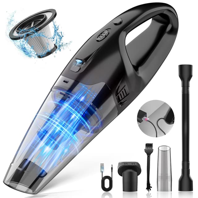 BSRCO Handheld Vacuum Cordless Rechargeable, 3-in-1 Car Vacuum Portable with LED Light & USB Charge, 1.65Lbs Lightweight Hand Vacuum Cleaner for Pet Hair, Home, Car Interior