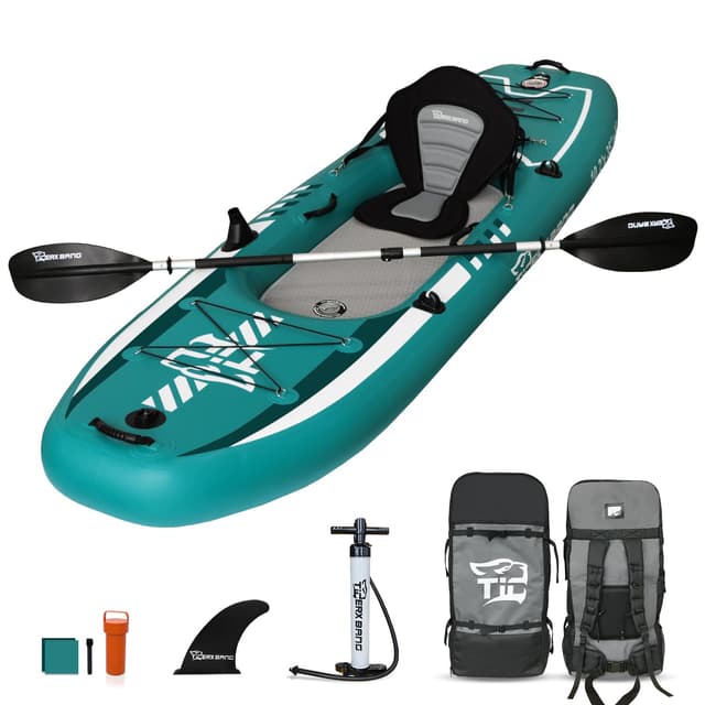 TIGERXBANG 10.2'x35''x8'' Inflatable Kayak with Detachable Seat, SUP-Kayak Set Includes Hand Pump/Aluminum Oar/Backpack, Inflatable Boat for Adults/Kids | for Fishing, Touring-Green