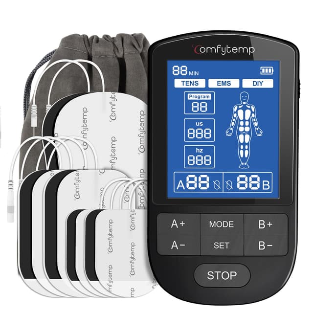 Comfytemp TENS Unit Muscle Stimulator for Pain Relief Therapy, TENS Machine with 24 Modes and DIY, Dual Channel EMS Unit, Pulse Muscle Massager for Back, Shoulder, Sciatica, Arm, 10 Electrode Pads