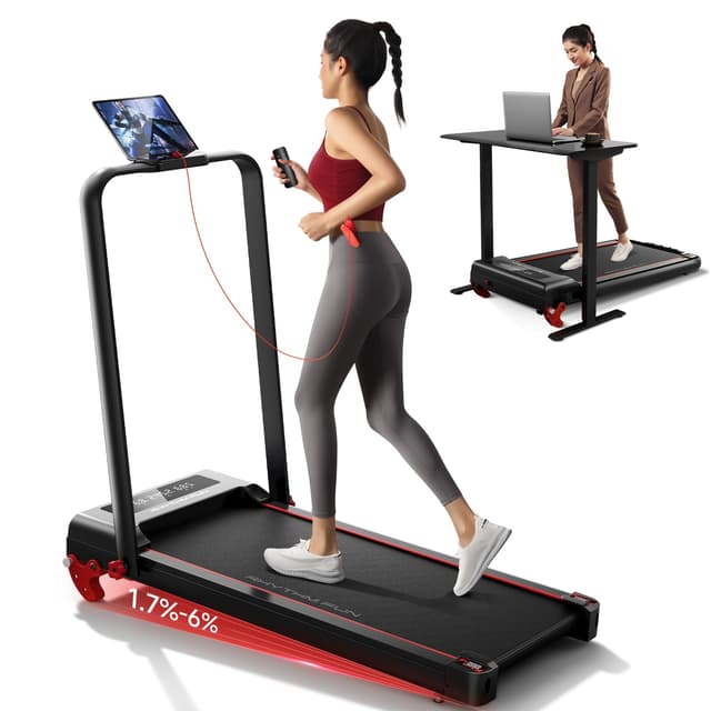 RHYTHM FUN Treadmill with Incline, Walking Pad with Handle Bar,300lbs Walking Pad with APP, Portable Folding Walking Treadmills for Home/Office with Low Noise
