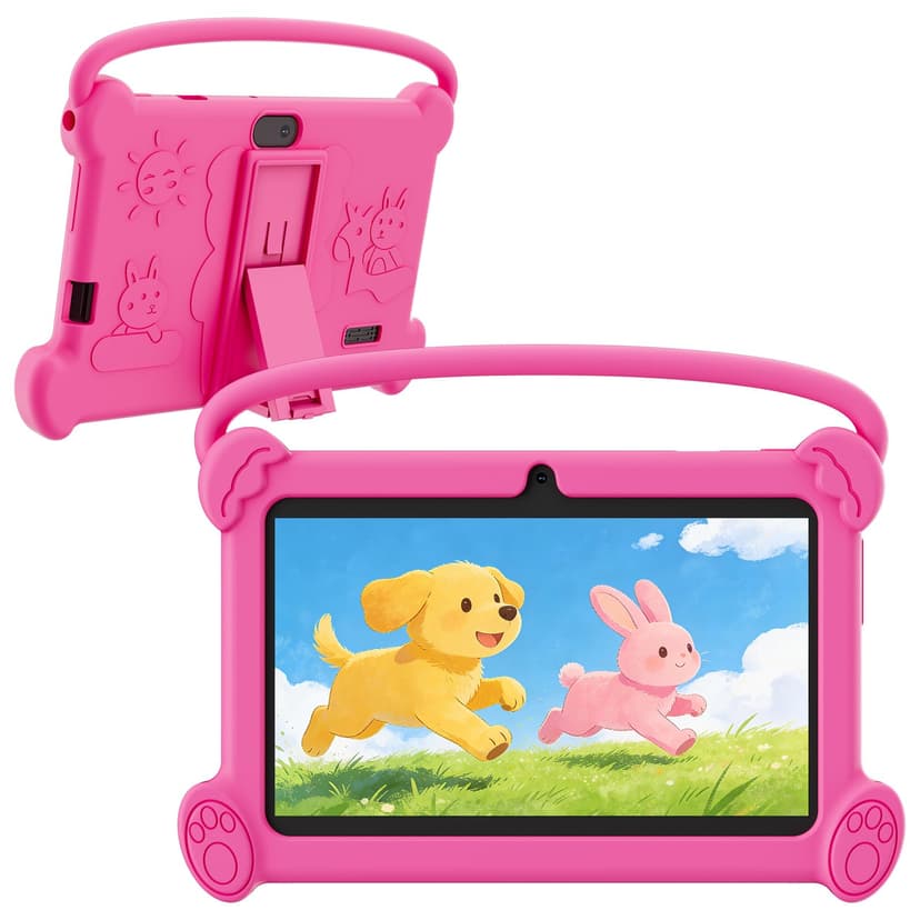 DIGITHINK Kids Tablet 7 inch 3-9 with Protective Case, 4GB (2GB+2GB Expand) RAM 32GB ROM, Toddler Tablets, Andriod Educational Learning Device,Prarent Control, Netflix,YouTube,aiwawa apps (Rose Red)