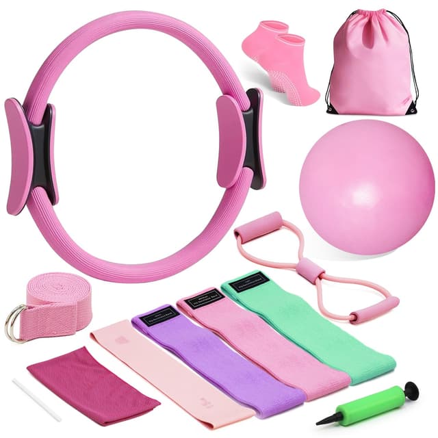 Pilates Kit for Home Workouts, Pilates Essentials Kit for Women, Better Me Pilates Kit,Pilates Equipment with 14.5"Pilates Ring Set,9" Yoga Ball,Cooling Towel,6 Pilates Resistance Bands for Stretching