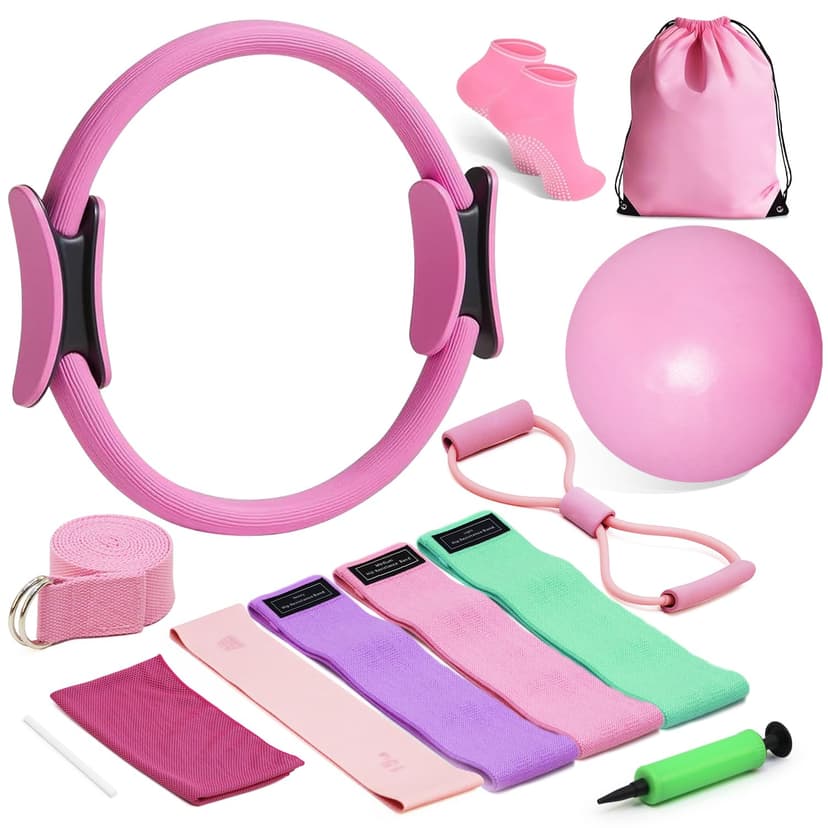 Pilates Kit for Home Workouts, Pilates Essentials Kit for Women, Better Me Pilates Kit,Pilates Equipment with 14.5"Pilates Ring Set,9" Yoga Ball,Cooling Towel,6 Pilates Resistance Bands for Stretching