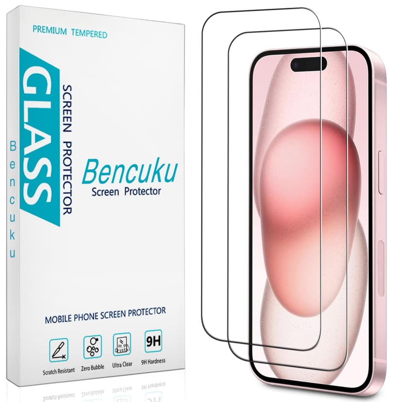 Bencuku (2 Pack) Screen Protector for iPhone 15 Tempered Glass 6.1-inch, Easy to Install, Bubble Free, 9H Hardness