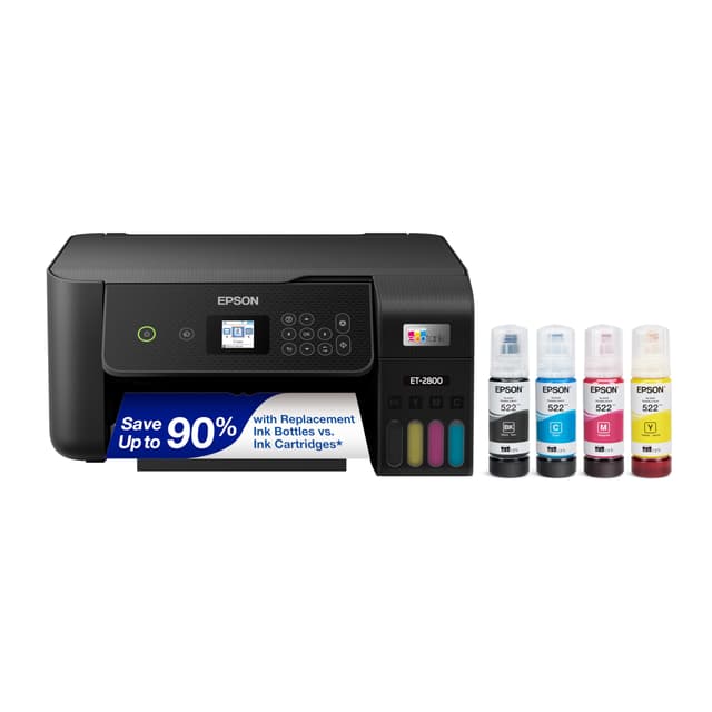 Epson EcoTank ET-2800 Wireless Color All-in-One Cartridge-Free Supertank with Scan and Copy, The Ideal Basic Home Printer - Black