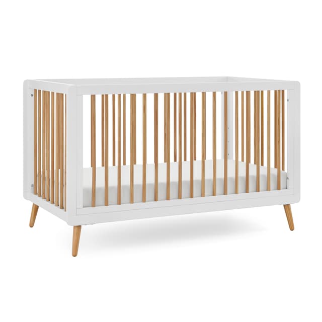 Albert Baby Tatum 3-in-1 Convertible Crib, White/Natural Finish, Solid Wood, Adjustable Mattress Height, Converts to Toddler Bed & Daybed, Fits Standard Full-Size Crib Mattress