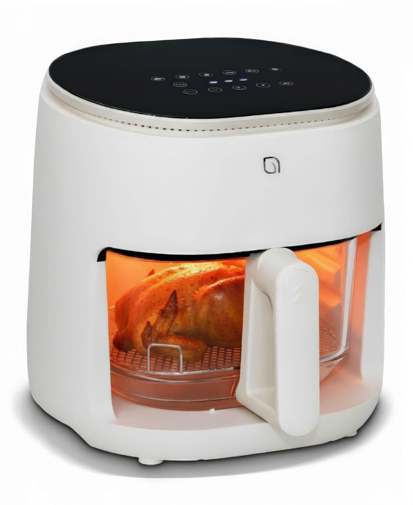 WILLOW Eco Series 6 in 1 Air Fryer with Glass Basket, 5 Quart Non Toxic Air Fryer w Digital Display, 430°F Max Temp, Preheat & Keep Warm Function, Compact + Dishwasher Safe Glass Airfryer - WHITE