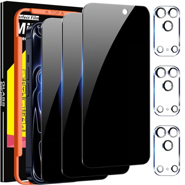 Milomdoi 3 Pack Privacy Screen Protector for iPhone 17 Pro Max [Phone Case Friendly] Accessories Private Film, 3 Pacs Tempered Glass Camera Lens Protector, with Mounting Frame for Apple Anti Spy,Black