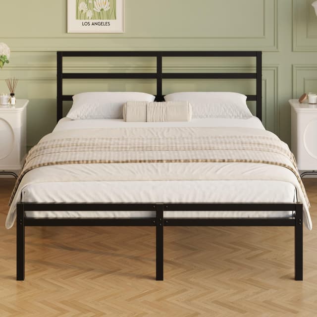 Lutown-Teen 12 Inch Queen Bed Frame with Headboard and Footboard, Classic Metal Platform Bed Frame Queen Size, Under Bed Storage, No Box Spring Needed, Easy Assembly, Noise Free, Black