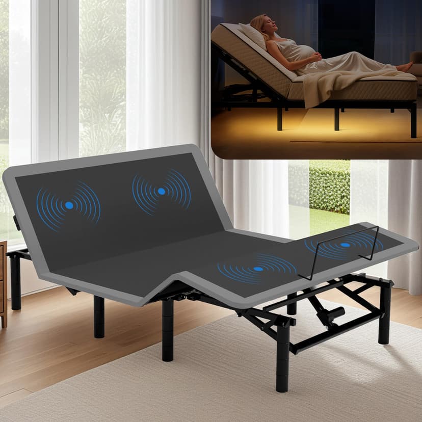 Anwick Queen Adjustable Bed Frame with Remote, Adjustable Bed Base with Massage Head & Foot Incline, LED Light, USB Ports, Electric Bed Frame with Height-Adjustable Legs (Queen)