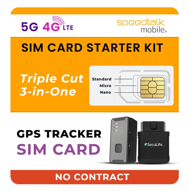 SpeedTalk Mobile GPS Tracker SIM Card Starter Kit | 3 in 1 Universal Simcard: Standard, Micro, Nano for Kids Senior Pet Car Fitness Activity 5G 4G LTE Tracking Devices | No Contract