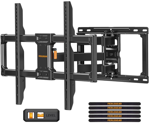 Perlegear Full Motion TV Wall Mount, Heavy Duty TV Mount for 42 55 65 75 85 86 inch Flat/Curved TVs up to 132 lbs, Swivel Tilt Articulating Wall Mount TV Bracket, 16" Studs, Max VESA 600x400mm, PGLF12